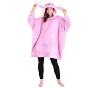 Disney Stitch Sweat Plaid Femme, Portable Couverture Polaire avec Manches, Oversize Sweat Capuche Chaude et Confortable pour Adultes Ados (Rose Angel, Taille Unique)