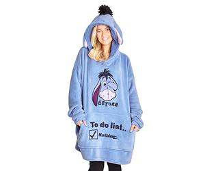Disney Stitch Sweat Plaid Femme, Portable Couverture Polaire avec Manches, Oversize Sweat Capuche Chaude et Confortable pour Adultes Ados (Bleu Eeyore, Taille Unique)