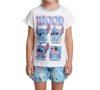 Disney Stitch T-Shirt et Short Fille, Pyjama en Coton Doux Ensemble D'été 2 Pièces Stitch 'Mood', Tailles 6 a 12 Ans (FR/ES, Âge, 8 Ans, Taille Normale, Bleu)