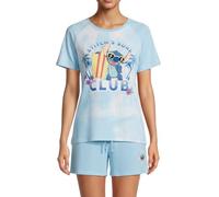 Disney Stitch T-Shirt et Short pour Femmes, Pyjama Coton Ensemble 2 Pièces Stitch Design 'Surf Club', Cadeau pour Femmes et Adolescents | Taille M | Bleu