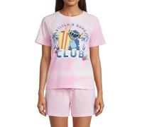 Disney Stitch T-shirt et Short pour Femmes, Pyjama Coton Ensemble 2 Pièces Stitch Design 'Surf Club', Cadeau pour Femmes et Adolescents | Taille L | Rose