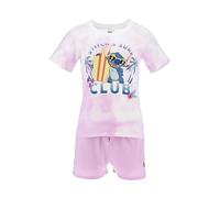 Disney Stitch T-shirt et Short pour Femmes, Pyjama Coton Ensemble 2 Pièces Stitch Design 'Surf Club', Cadeau pour Femmes et Adolescents | Taille S | Rose