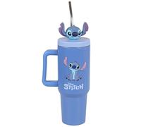 DISNEY Stitch Tasse THERMIQUE avec paille métallique, acier inoxydable, tasse pour voiture, voyage GRANDE 1,2 l (D)