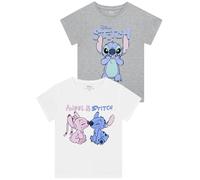 Disney Stitch Tee Shirt Fille | T-Shirts à Manches Courtes pour Filles 2 Paquet | Vetement Stitch Filles | Gris 11-12 Ans