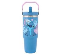Disney Stitch Tourer 900 ml en acier inoxydable avec poignée basculante sur le dessus, couvercle et paille - Produit officiel Disney par Polar Gear - Gobelet isotherme pour boissons froides