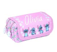 Disney Stitch Trousse à crayons personnalisée, Trousse scolaire mignonne pour filles en violet avec 2 grands compartiments pour papeterie, violet