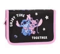 Disney Stitch Trousse à Deux Rabats, sans Accessoires, Trousse Scolaire Pliable pour Fille, Noir et Rose (Stitch Pliable Noir-Rose)