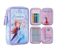 Disney Stitch Trousse Scolaire 2 Compartiments ou Trousse 3 Compartiments avec Fournitures Scolaires, Crayon de Couleur, Kit Papeterie, Cadeau Fille (Frozen Bleu Double Zip)