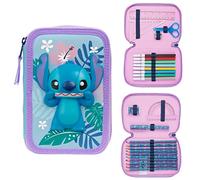 Disney Trousse Scolaire Fille, Trousse Garnie Stitch Fille et Reine des Neiges, Fourniture Scolaire Stitch, Idée Cadeau (Stitch Bleu Double Zip)