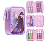 Disney Trousse Scolaire Fille, Trousse Garnie Stitch Fille et Reine des Neiges, Fourniture Scolaire Stitch, Idée Cadeau (Frozen Rose Triple Zip)