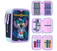 Disney Trousse Scolaire Fille, Trousse Garnie Stitch Fille et Reine des Neiges, Fourniture Scolaire Stitch, Idée Cadeau (Stitch Multi Triple Zip)