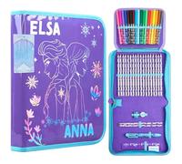 Disney Stitch Trousse Scolaire Fille Garnie de Fournitures Scolaires, Grande Trousse de Coloriage Frozen, Crayons de Couleur, Feutres, Idée Cadeau (Violet Frozen 1 Compartiment)