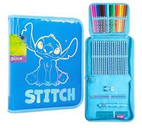 Disney Stitch Trousse Scolaire Fille Garnie de Fournitures Scolaires, Grande Trousse de Coloriage Frozen, Crayons de Couleur, Feutres, Idée Cadeau (Bleu Stitch 1 Compartiment)