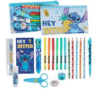 Disney Stitch Trousse Scolaire Fille Kawaii Frozen Trousses pour Enfants avec Fournitures Scolaires Crayon de Couleurs Stylo Kit Papeterie (Bleu Stitch)