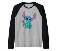 Disney Stitch Valentine's Day with Rose "Love Me..." Manche Raglan