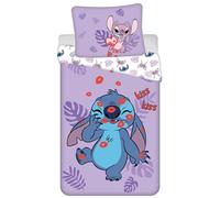 Disney Stitch Violet-Blanc RÉVERSIBLE, literie en Coton pour Enfants, Fermeture éclair, 100% Coton 140x200 + 70x90 cm Oeko-TEX (Formule 8)