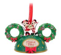 Disney Store Chapeau à Oreilles Festif Mickey et Minnie, décoration de Sapin de Noël pailletée, 10 cm
