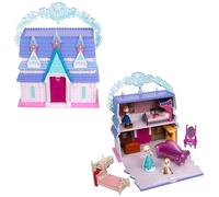 DISNEY STORE Ensemble de micro jouets officiel Frozen Castle comprenant des micro figurines Elsa, Anna et Olaf, jouet de voyage portable avec poignée, jouets de voyage avec révèlent surprise