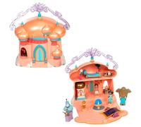 DISNEY STORE Ensemble de micro jouets officiel Jasmine Palace comprenant des figurines Jasmine, Aladdin, Genie et Abu, jouet de voyage portable avec poignée, jouets de voyage avec révèlent surprise
