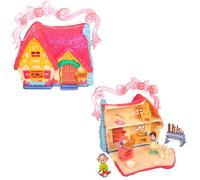 DISNEY STORE Ensemble de micro jouets officiels Blanche-Neige Cottage comprenant des micro figurines Blanche-Neige et Dopey, jouet de voyage portable avec poignée, jouets de voyage avec révèlent