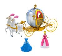 Disney Store Official, Coffret Chevaux et carrosse Cendrillon, 9,5 cm/3,7", Coffret Conte de fées pour Enfants avec 2 Robes à Clipser, 2 Chevaux Blancs, Un carrosse Citrouille et 2 Modes Lumineux