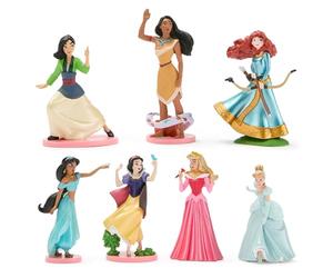 Disney Store Official, Coffret de 7 Figurines de Princesses, 8-10 cm | Comprend Mulan, Pocahontas, Merida, Jasmine, Blanche Neige, Aurore et Cendrillon, pour des aventures magiques, dès 3 ans