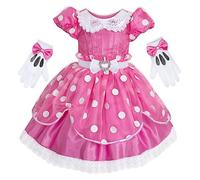 Disney Store Official Déguisement Minnie Mouse pour Enfants, Robe Rose à Pois avec Gants, pour Les fêtes, Le Jeu de rôle et Halloween