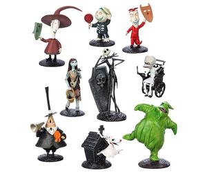 Disney Store Official Ensemble de Figurines L'Étrange Noël de Monsieur Jack, 9 Figurines moulées Comprenant Jack Skellington, Sally, Oogie Boogie, Zero, Am, Stram, Gram, Le Maire et Dr Finkelstein