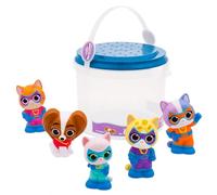 Disney Store Official Jouets pour Le Bain SuperChatons, 5 pièces, avec Bitsy, Ginny, Sparks, Buddy et M. Petites Pattes, Seau à Couvercle Tamis, pour Le Bain, la pataugeoire et Le Jardin, 6 Mois et +
