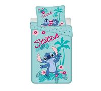 Disney Store Parure de lit Lillo et Stitch Hawaii, coton, bleu turquoise avec motif tropical, 140 x 200 cm, taie d'oreiller 70 x 90 cm, fermeture éclair