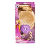 Disney Store Perruque Raiponce pour enfants, Raiponce, cheveux blonds réalistes coiffés en tresse avec des mèches irisées et appliques florales - taille unique