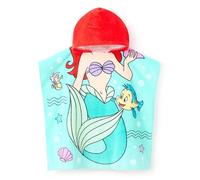 Disney Store Serviette de Plage à Capuche Ariel, Petite Sirène, H120xW60cm Coton Doux et Absorbant avec détails océaniques colorés et Polochon ; Capuche pour Piscine, Plage ou Bain