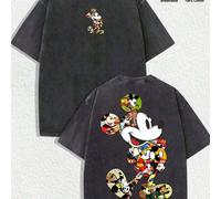 Disney, style amusant | T-shirt d'été pour homme Disney Mickey Mouse Collage Art, finition vieillie, tissu 100% coton, confortable et respirant, style streetwear décontracté, col rond ; une marque de 