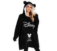 Disney Sweat à Capuche Femme Pull Plaid Oversize en Polaire, Idée Cadeau Femme Minnie Mickey (Noir)