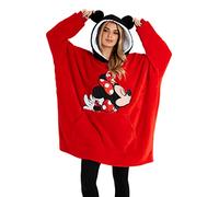 Disney Sweat à Capuche Femme Pull Plaid Oversize en Polaire, Idée Cadeau Femme Minnie Mickey (Rouge)