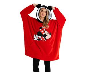 Disney Sweat à Capuche Femme Pull Plaid Oversize en Polaire, Idée Cadeau Femme Minnie Mickey (Rouge)