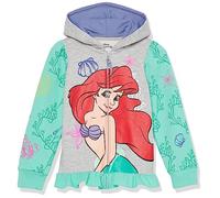 Disney Sweat à capuche zippé avec ourlet à volants pour fille Motif princesse Ariel Moana Belle Cendrillon, Princesse Ariel (gris/vert), 6