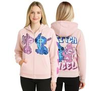 Disney Sweat à Capuche zippé pour Femme - Cars Lightning McQueen Stitch & Angel Marie - Sweat en Polaire Confortable pour Femmes (S-3X), Stitch et Ange Rose, Medium