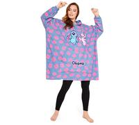 Disney Sweats à Capuche Femme, Pull Plaid Femme, Pull Poncho Oversize en Polaire Stitch Taille Unique (Bleu Stitch/Angel)