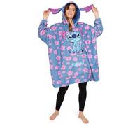 Disney Sweats à Capuche Femme, Pull Plaid Femme, Pull Poncho Oversize en Polaire Stitch Taille Unique (Bleu/Rose Stitch)