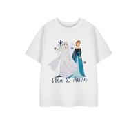 Disney T-Shirt Blanc à Manches Courtes Frozen Elsa & Anna Girls | T-Shirt Graphique Princesse avec Flocons de Neige pour Enfants | Elsa Anna Film Haut