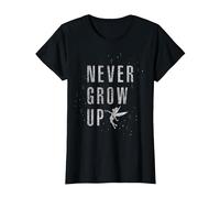 Disney T-shirt Peter Pan Fée Clochette Never Grow Up Sparkle T-Shirt, Femme, Noir, XXL