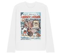 Disney T-Shirt Unisexe à Manches Longues Disney Mickey Mouse Vintage Poster Noël Good Deed T-Shirt Blanc, Blanc, XXL