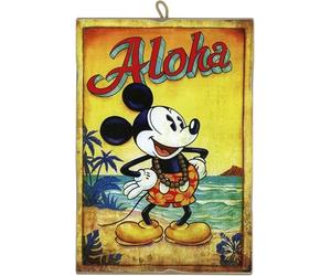 Disney Tableau Mickey Mouse Aloha Tableau style vintage série Cartoon Comics Aloha de collection Impression laser sur bois 25 x 18 cm - Idée cadeau