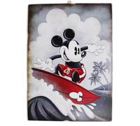 Disney Tableau Mickey Mouse en Surf Style Vintage Cartoon Impression sur bois moulé 25 x 18 cm.