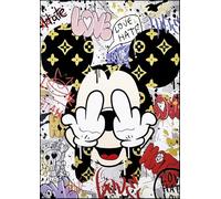 Disney Tableau mural ou de table, série Pop Art Street Art Mickey Mouse Love Hate, impression artistique sur bois, 30 x 21 cm