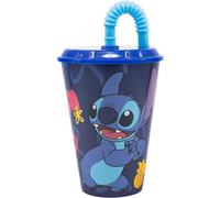 Disney, Tasse à boire pour enfants de 430 ml avec paille fixe Stitch, bleue