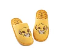 Disney The Lion King Chaussons Femme | Mules d'intérieur en fourrure Simba pour dames en Jaune | Chaussures de maison à enfiler avec visage de personnage animal brodé pour adultes