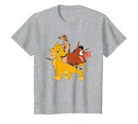 Disney The Lion King Simba, Pumba and Timon T-Shirt, Enfant, Gris Chiné, 4 Ans