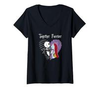 Disney The Nightmare Before Christmas Jack & Sally Together T-Shirt avec Col en V